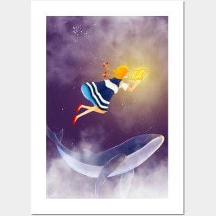 Fly Girl And Whale Art Prints Posters and Art